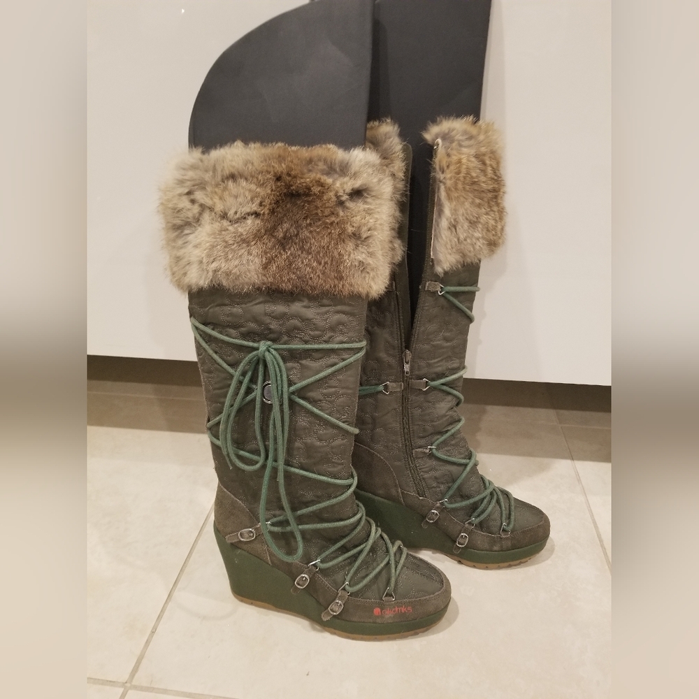 Akdmks-Blizzard Olive Green Quilted Boots w/Fur Suede